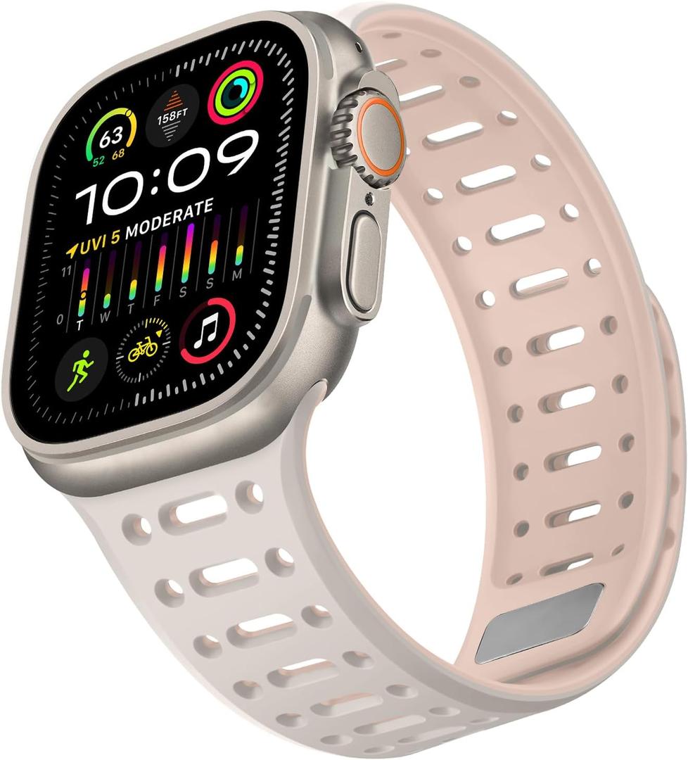 Compatible with Apple Watch Band 49mm 46mm 45mm 44mm 42mm 41mm 40mm 38mm, Magnetic Silicone Sport Breathable Strap for iWatch Ultra 3/2/1 SE3 Series 11 10 9 8 7-1 (49/46/45/44/42, Star/Pink)