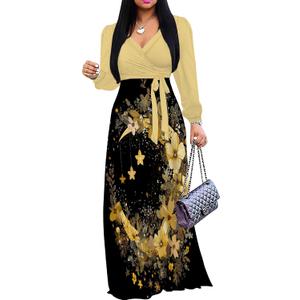 PinkPatty Plus Size Dresses for Curvy Women V Neck Flowy Long Sleeves Wrap Maxi Dress Travel Vacation Outfits