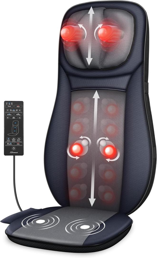 Snailax Shiatsu Neck Back Massager with Heat, Full Body Massage Chair Pad with Adjustable Height, Deep Kneading & Rolling Massage Seat Cushion for Back Pain, APP Control Seat Chair Massager, Gifts