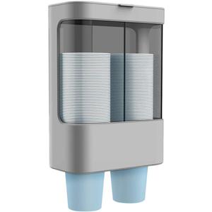 LBTING Water Cooler Cup Dispenser, Pull Type Cup Holder Wall Mounted Fit 4oz - 6oz Small Cup, Double Tube Disposable Cups Dispenser for Cone or Flat Bottom Cups – Gray