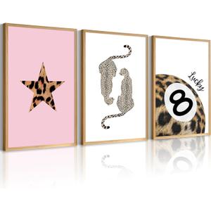 Leopard Wall Art Cheetah Canvas Prints Lucky 8 Ball Wall Decor Fashion Leopard Poster Aesthetic Pictures Trendy Cheetah Painting Preppy Artwork for Living Room Bedroom 12x16 Inch Unframed Set of 3