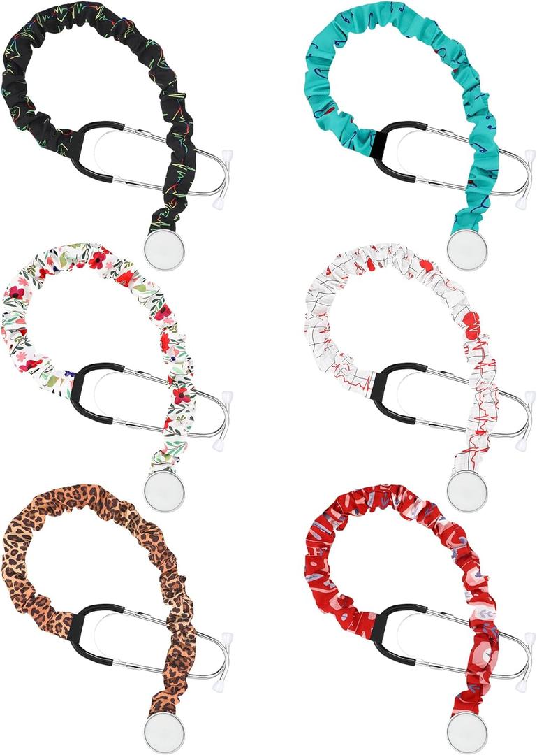 Tondiamo 6 Pieces Stethoscope Cover Scrunchie Elastic Fabric Covers Sleeve Compatible with 6 Styles Stethoscope Neck Wrap for Nurse Doctor