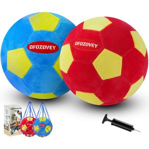 2 Pack Indoor Soccer Ball Size 4,Kids Soccer Ball Padded for Inside Your Home,Soft and Safe Foam Ball for Toddlers,Size 4 Soccer Balls Includes Pump and net,Best Gift for Boys and Girls (Blue and Red)