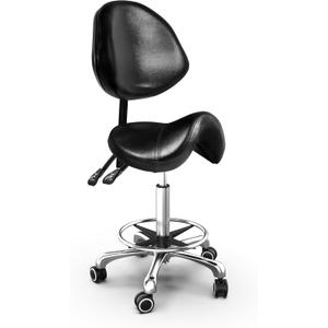 TASALON Saddle Stool with Back Support Ergonomic Adjustable Stool with Wheels - Swivel Salon Cutting Stool for Kitchen, Salon, Spa, Tattoo, Pedicure, Massage -Esthetician Chair  Black
