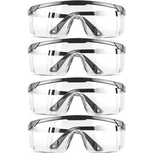 Safety GlassesClear Anti-Fog Goggles Over-Spec Glasses Protective Eye Wear Industrial Approved Wide-Vision, 4 PACK