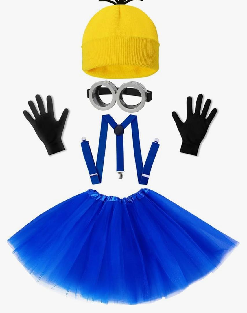 WISHTEN 5 PCS Halloween Costume for Kids Girls, Goggles/Beanie/Tutu Skirt/Suspenders/Gloves Halloween Costume Accessories