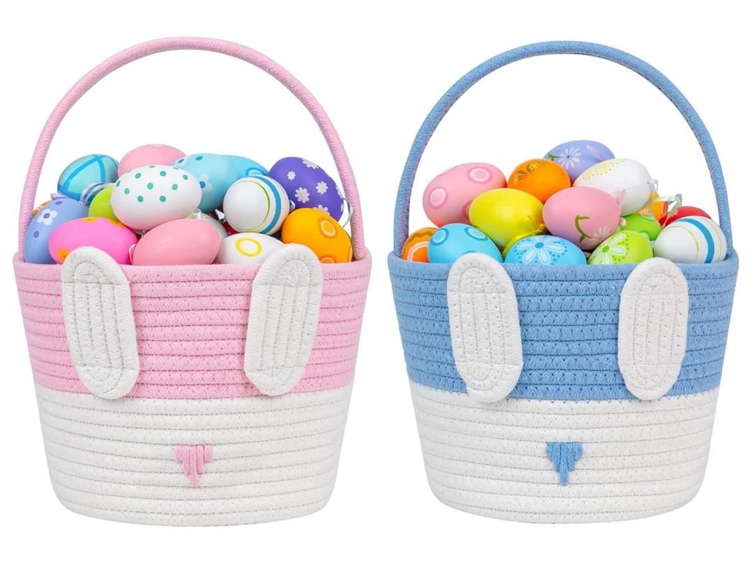 CubesLand Baby's First Easter Basket Set - 2-Piece Small Easter Baskets for Kids, Boys & Girls, Babies & Toddlers - Cute Empty Bunny Buckets for Easter Egg Hunt, Easter Gift Basket