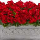 Nearly Natural 18in. Geranium Artificial Plant in Stone Planter UV Resistant (Indoor/Outdoor)