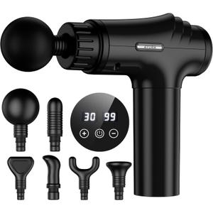 AYURA Massage Gun Deep Tissue, Percussion Muscle Massager Gun, Handheld Back Massager for Pain Relief, Mini Massage Gun with 30 Speeds and 6 Heads for Athletes Men Women (Black)