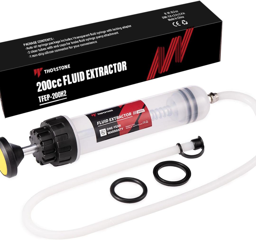 Thorstone 200cc Automotive Fluid Extractor Pump, Manual Oil Change Syringe with 60cm Rubber Hose & 2pcs 22cm PVC Suction Tubes