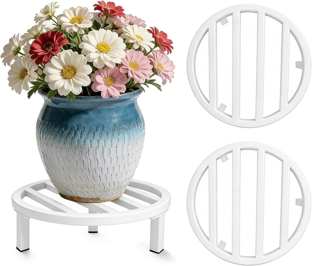 3 Pack 11.81 Inch Metal Plant Stands Outdoor,240 LBS Capacity,Single Plant Stand Indoor for 5-15 Inch Pots,Heavy Duty Flower Pot Stand Stool Riser,White