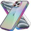 Bonoma Compatible with iPhone 16 Pro Case Bling Laser Florescent Iridescent Crystal Luxury Camera Protector + 2* Screen Protector Shockproof Edge Cover -Purple