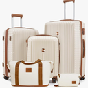 Joyway Luggage Sets 5 Piece PP Hardshell Carry on Suitcase, Travel Lightweight Carry-on with Double Spinner Wheels and TSA Lock, Beige Brown