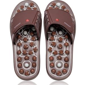 BYRIVER Plantar Fasciitis Relief Foot Massager, Acupressure Slippers Slides for Men Women, Reflexology Massage Flip Flops Shoes Sandals, Improve Circulation Relaxation Gifts for Mom dad (03S) (S-Women(7-8.5) Men(6-6.5), Brown Spring Slippers)
