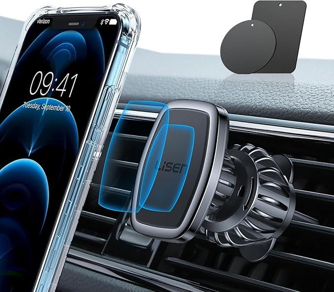 LISEN Magnetic Phone Holder for Car, Upgraded Clip + Ultra 6 Strong Magnets, Phone Magnets for Back of Cell Phone, Soporte de Telefono para carro, Gifts for Women Men, Car Accessories