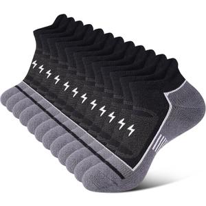 Cirorld Mens Ankle Running Socks, Athletic Cushioned Low Cut Moisture Wicking Cotton Short Sports Socks, 6 Pairs (9-12, Black)