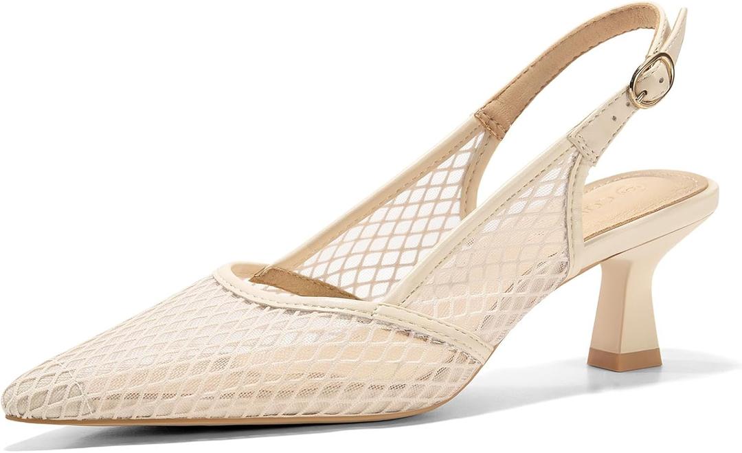 Coutgo Women's Slingback Kitten Low Heels Mesh Pumps Closed Pointed Toe Wedding Work Dress Shoes (10)