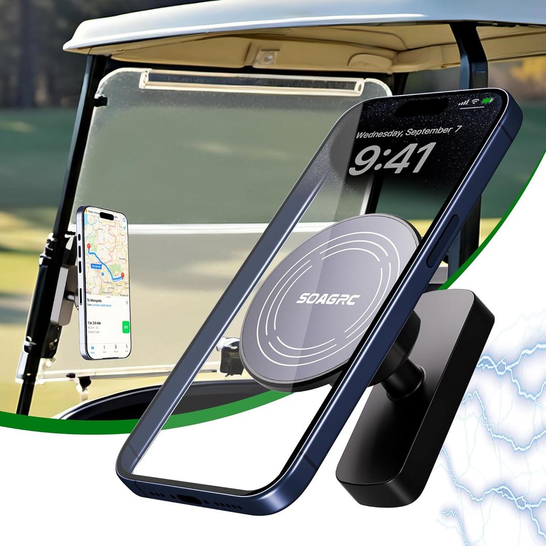 Golf Cart Phone Holder - Magnetic Phone Mount for MagSafe & Universal Phones, 360 Adjustable, Fits EZGO & More, Ideal Golf Gift for Men & Women (Black)