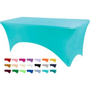 4ft Table Cover Fitted, Turquoise Spandex Table Covers, Washable and Wrinkle Resistant Stretch Tablecloths Rectangle for Events, Wedding, Banquets, Parties (1PC 4FT, Turquoise)