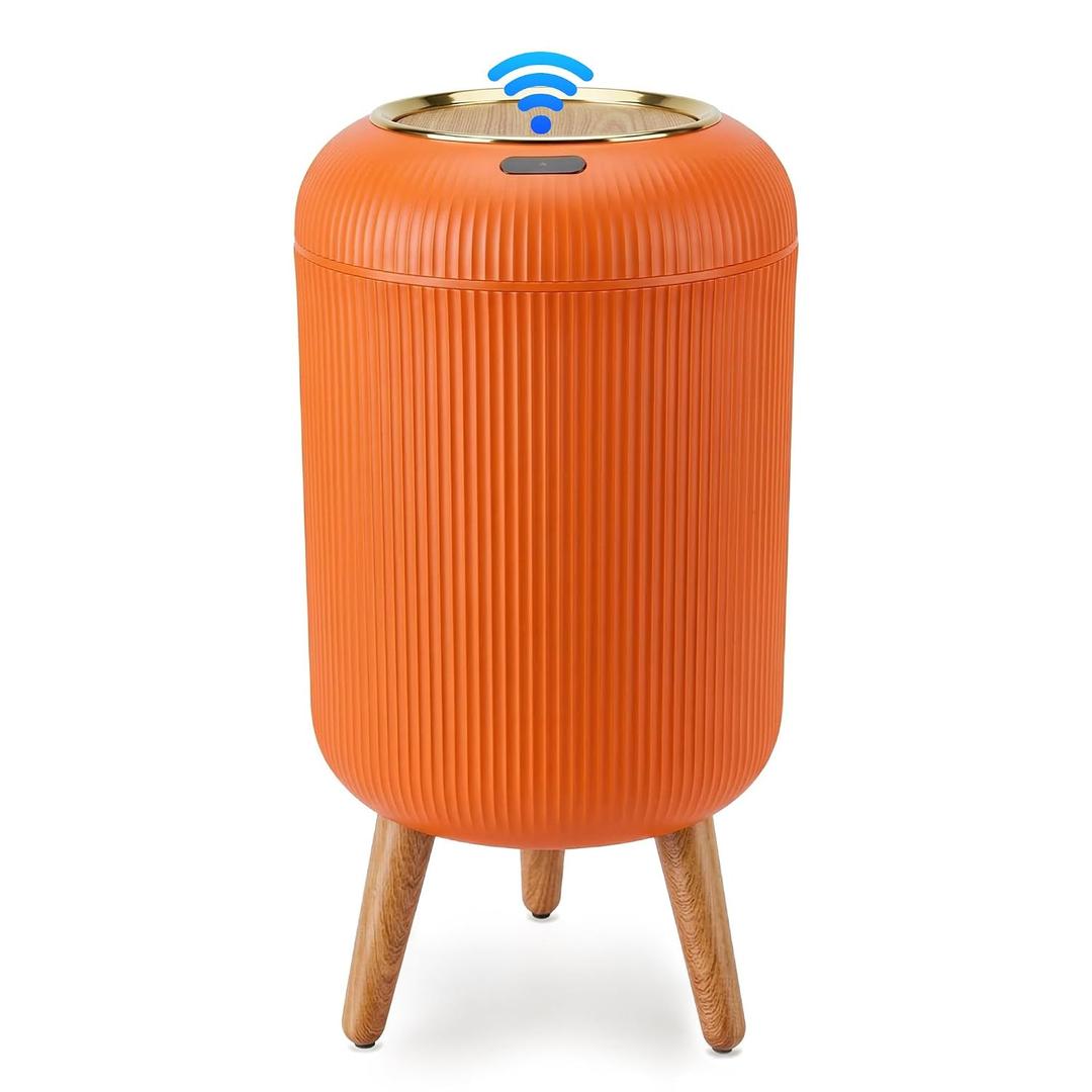 Pukomc Smart Sensor Wastebasket, Convenient and Hygienic Easy to Use, Technology Sensor Waterproof Wastebasket Plastic Trash can for Kitchen, Bathroom, Bedroom, Living Room, Office and Outdoor Orange