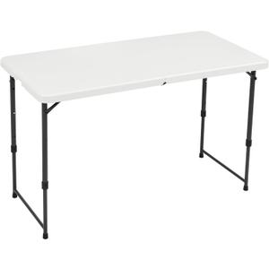 Amazon Basics Portable 4 Foot Rectangular Folding Dining Table, 4 Adjustable Height Settings, Carrying Handle, Indoor & Outdoor, Sturdy for Events, White, 47.8 x 23.9 x 33.9 in