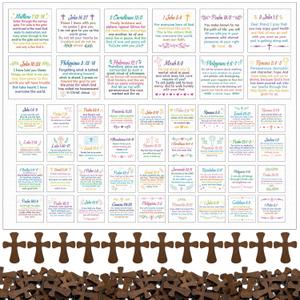 48 Set Pocket Prayer Quilt Squares Panel DIY Prayer Cloth with Crosses Mini Scripture Religious Spiritual Gift Easter Reward Gift for Friends Family Christians (Natural Wood Color,Wooden)