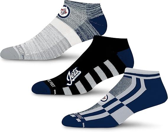 For Bare Feet NHL Unisex Stripe Stack 3 Pack (Large, Winnipeg Jets)