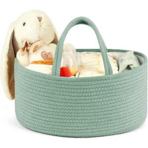 Maliton Diaper Caddy Organizer for Baby, Portable Diaper Storage Organizer for Changing Table and Car, Cotton Rope Nursery Storage Bin Basket for Baby Shower, Newborn Essentials Must Haves - Green (Large)