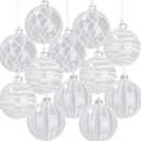 12pcs, 3.15" Glass Clear Fillable Christmas Ball Ornaments, Big White Glitter Glass Ornaments Bulk for Christmas Tree, Transparent Christmas Tree Decoration Balls for Crafts