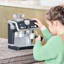 Casdon De'Longhi Toys Barista Coffee Machine. Toy Kitchen Playset for Kids with Moving Parts, Realistic Sounds and Magic Coffee Reveal. For Children Aged 3+, Silver, Black