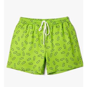 Lime Green Squiggles Pattern Shorts for Mens Adult Men Teens Retro 90s Neon Cosplay Halloween Costumes, XL