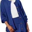 Tankaneo 2 Piece Sweater Sets for Women Long Sleeve Cardigan Outfits Mini Skirts Knit Matching Lounge Set (Blue)