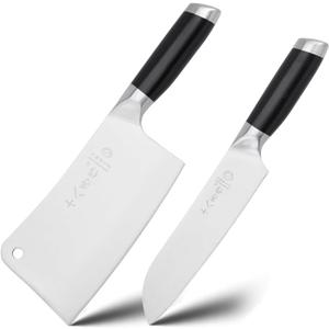 SHI BA ZI ZUO Meat Cleaver Set, 2 Pieces Professional Butcher Knife and Chef Knife Bone Chopper Perfect for Restaurants and Home Kitchen Use