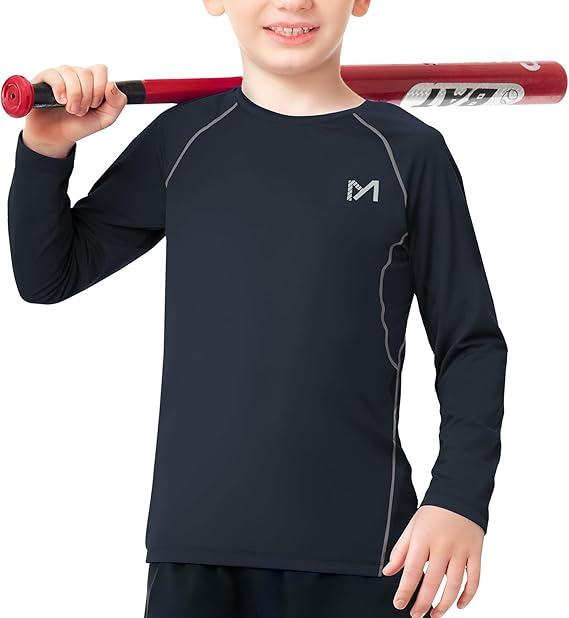 MEETYOO Boys Compression Shirt Long Sleeve Athletic Undershirt for Youth Kids Quick Dry Football Base Layer, 7-9 Years 