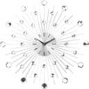 Timelike Modern 3D Crystal Wall Clock - Celebration Decorative Metal Wall Clock, Silver Mirror Sparkling Bling Diamond-Studded Wall Decor Clock Ideal for Living Room Bedroom Office (Silver)