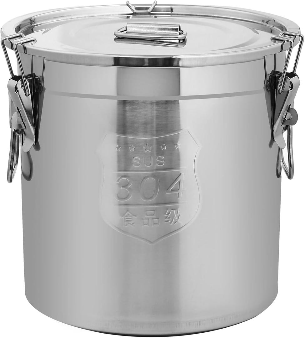 21L/5.5 Gal 304 Stainless Steel Containers with Lids 710 Oz Stainless Steel Airtight Containers with Lids and Lock Hole 304 Airtight Container for Kitchen 304 Stainless Bucket Containers
