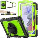 SEYMAC stock Case for Samsung Galaxy Tab A7 Lite 8.7'' with Screen Protector Pencil Holder [360 Rotating Hand Strap] &Stand, Drop-Proof Case for Samsung A7 Lite 2021 SM-T220/T225/T227, Green/Black
