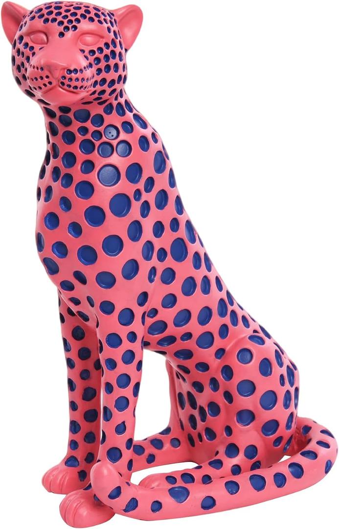 Quoowiit Statues for Home Decor, Modern Sculptures and Statues Decorations for Living Room, Bedroom, Table, Bookshelf, White Resin Leopard Art Decorative Sculpture with Black Polka Dots Design, 4.17 X 8.27 X 10.24 Inches