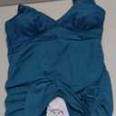 One Piece Swim Dress Women Mesh Tummy Control Bathing Suit Slimming Sheer Sarong Wraps Swimwear (Small, Blue Green)