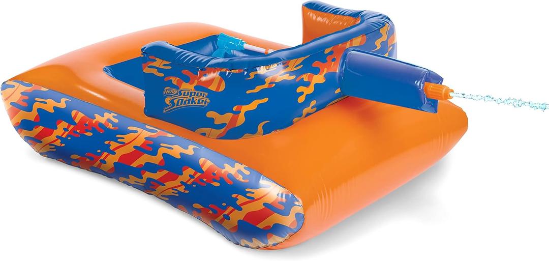 NERF Super Soaker Megaforce Battle Tank Ride-On – Inflatable Pool Float with Pool-Fed Mega Water Blaster, 47 x 32 x 19"
