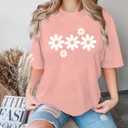 Faktuzi Daisy Shirts for Women Oversized T Shirts Flower Graphic Tees Vintage Floral Print Crewneck Cotton Short Sleeve Tops (Pink, M)