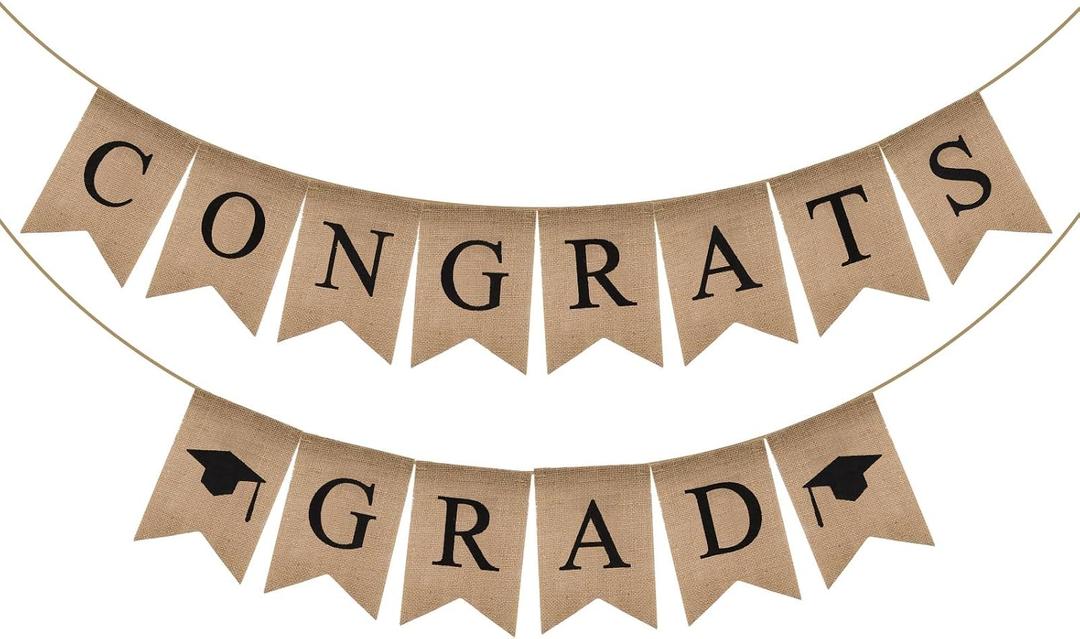 Rustic Congrats Graduation Banner Class of 2026 Burlap Banner, Pre-Assembled Grad Party Decor Favor for High School College Grad