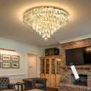 YLKP Modern LED Chandelier Crystal Ceiling Light Fixture 40W Dimmable Gold Chandeliers with Remote for Dining Room Living Room Bedroom Entryway