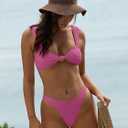 ZAFUL 2025 Cheeky Bikini Sets for Women High Cut Swimsuit Textured Ribbed Bikini Thong Bathing Suit (Pink, S)