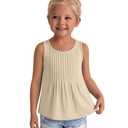Ficerd Toddler Girls' Tank Tops Sleeveless Pleated Tunic T-Shirts for Baby Crew Neck Summer Dressy Loose Plain Tee Blouses(4T,Apricot)