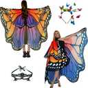Halloween Costumes Women Adult Butterfly Costume Wings Cape with Lace Mask and butterfly Headband (75*55 inch, Double Layer Chiffon Rose Blue)