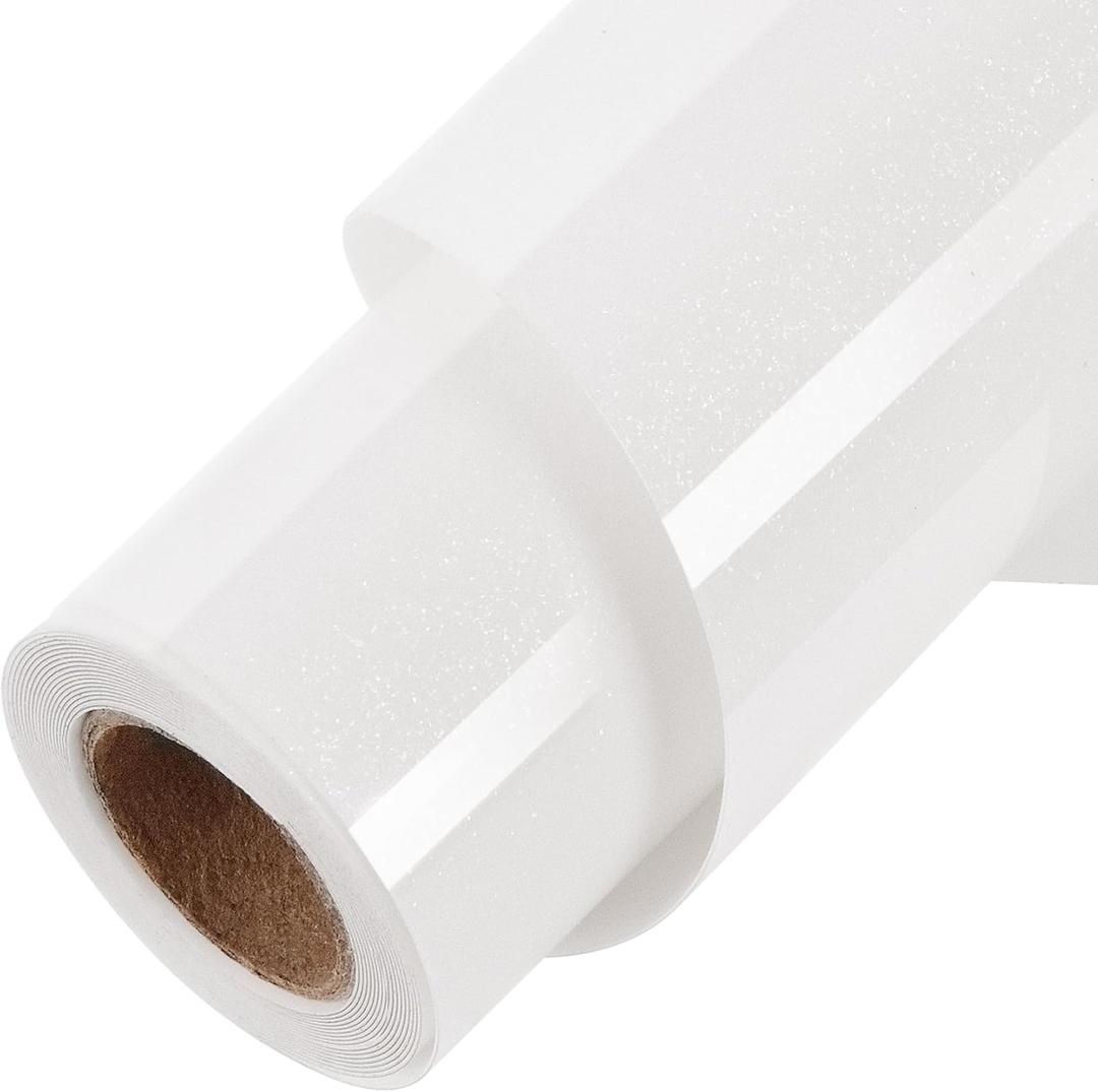 TORC White Glitter HTV White Heat Transfer Vinyl HTV Rolls, 12" x 12 ft Iron on Vinyl for T Shirts White Glitter HTV Vinyl for All Cutter Machines Easy to Cut & Weed for Heat Vinyl Design 1 Roll