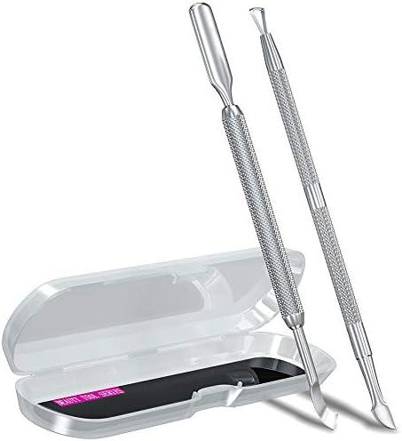 2PCS Metal Silver Cuticle Pusher and Scraper, Nail Trimmer Cutter Stainless Steel Gel Scraper Tool, Nail Polish Remover Peeler Durable Salon Manicure Pedicure Cleaner for Fingernail and Toenail