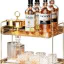 Seoneiro Whiskey Tray, Glass Cup Rack, Mug Holder, Coffee Cup Organizer, Bathroom Countertop Organizer with Drain Board Wine Glass Decorative, Food Tray, Kitchen Spice Rack (Amber-2)