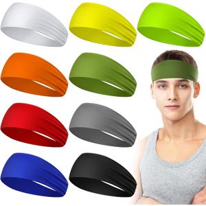 9 pcs Sweatbands for Men Workout Sport Headbands for Men Camo Headband Sweat Absorbing Headband Wide Sweatband for Head Basketball Football Cycling Running Yoga, 4.7 x 9.8 Inch